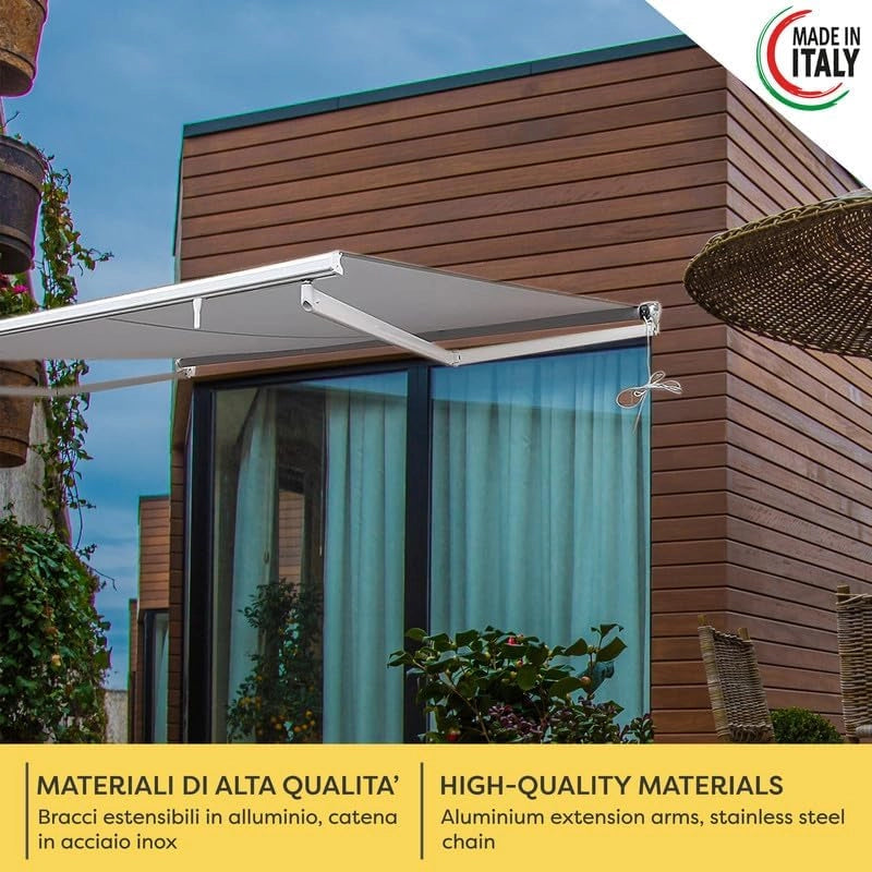 Tenda da Sole a Bracci Estensibili Tempotest Para', col. Verde 5, Largh. 3,6m x Sporgenza 1.60m con Mantovana Ondulata - Arganello Destro