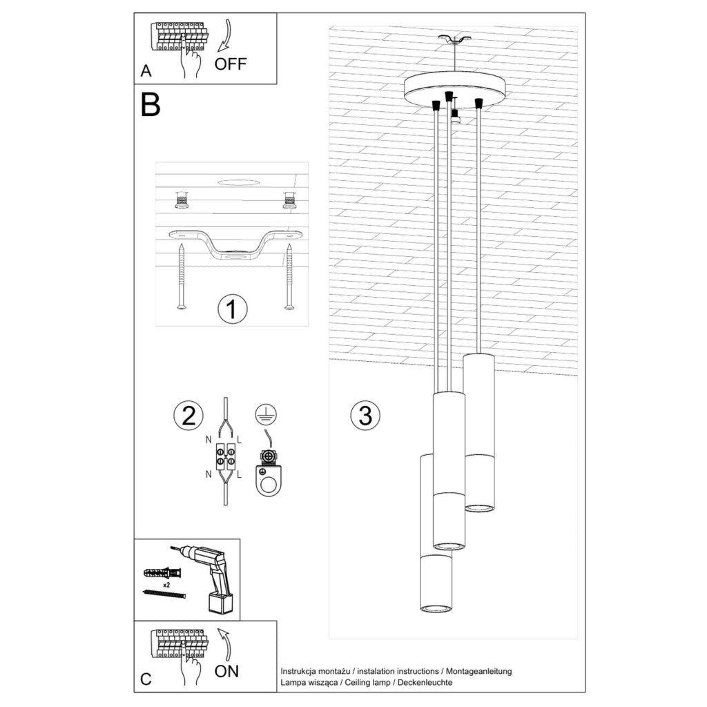 Lampada da soffitto moderna LOOPEZ in rame nero opaco a 3 luci GU10 20x20x90cm