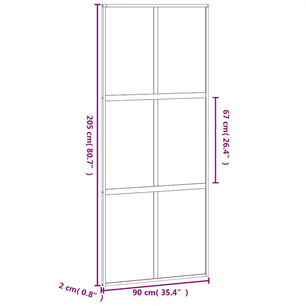 Porta Scorrevole Nera 90x205 cm in Vetro Temperato e Alluminio