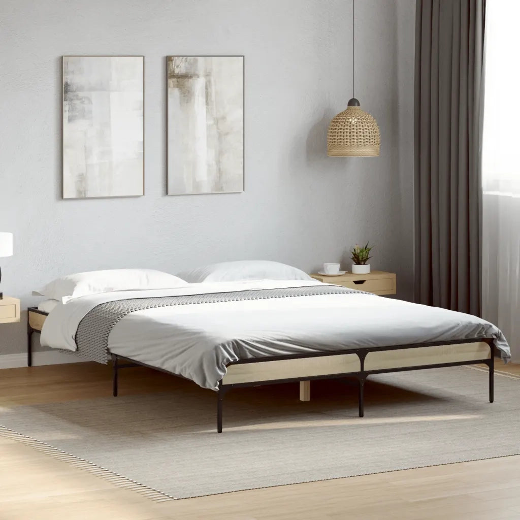 Letto matrimoniale | Letto per adulti | Giroletto Rovere Sonoma 120x200 cm in Legno Multistrato Metallo