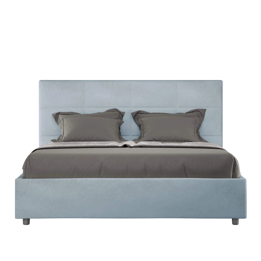 Letto una piazza e mezza contenitore imbottito 130x200 microfibra azzurro Mika