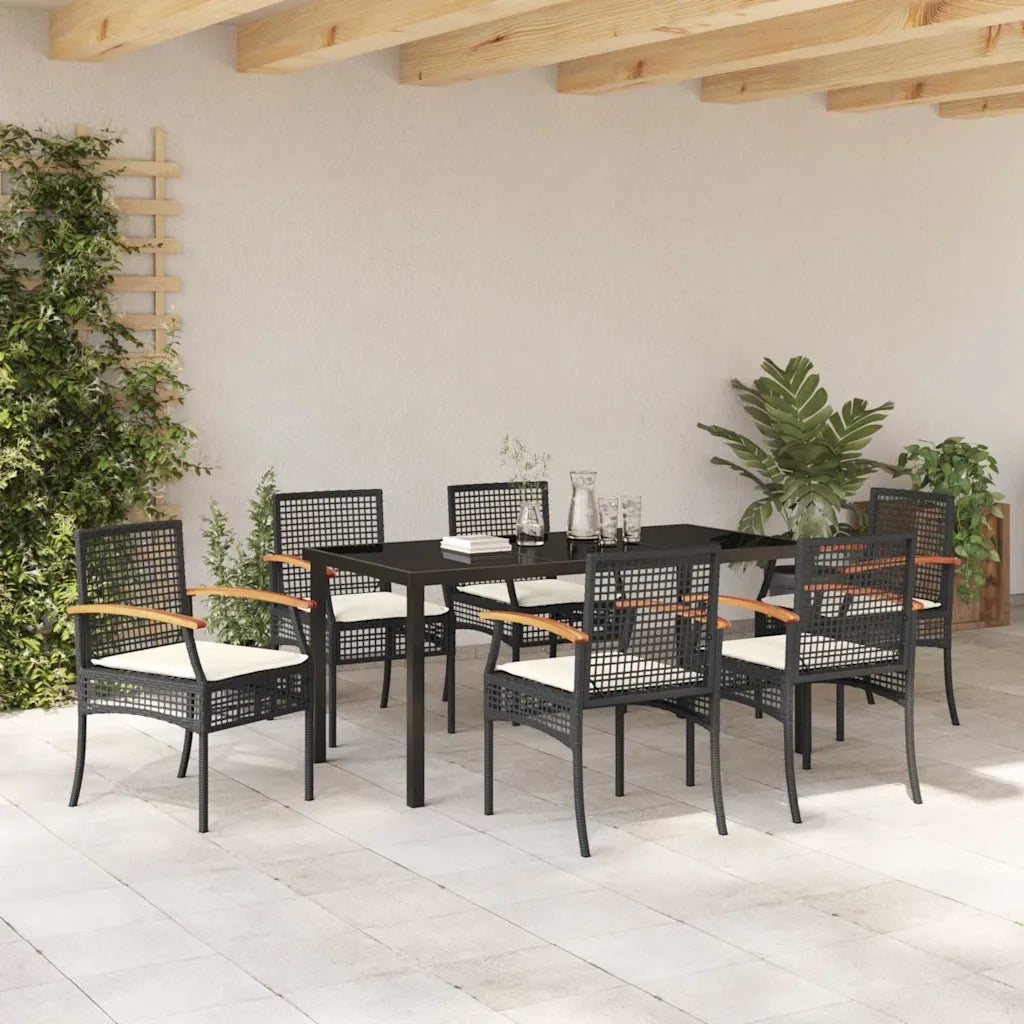Set da Pranzo per Giardino 7 pcs Nero polyrattan