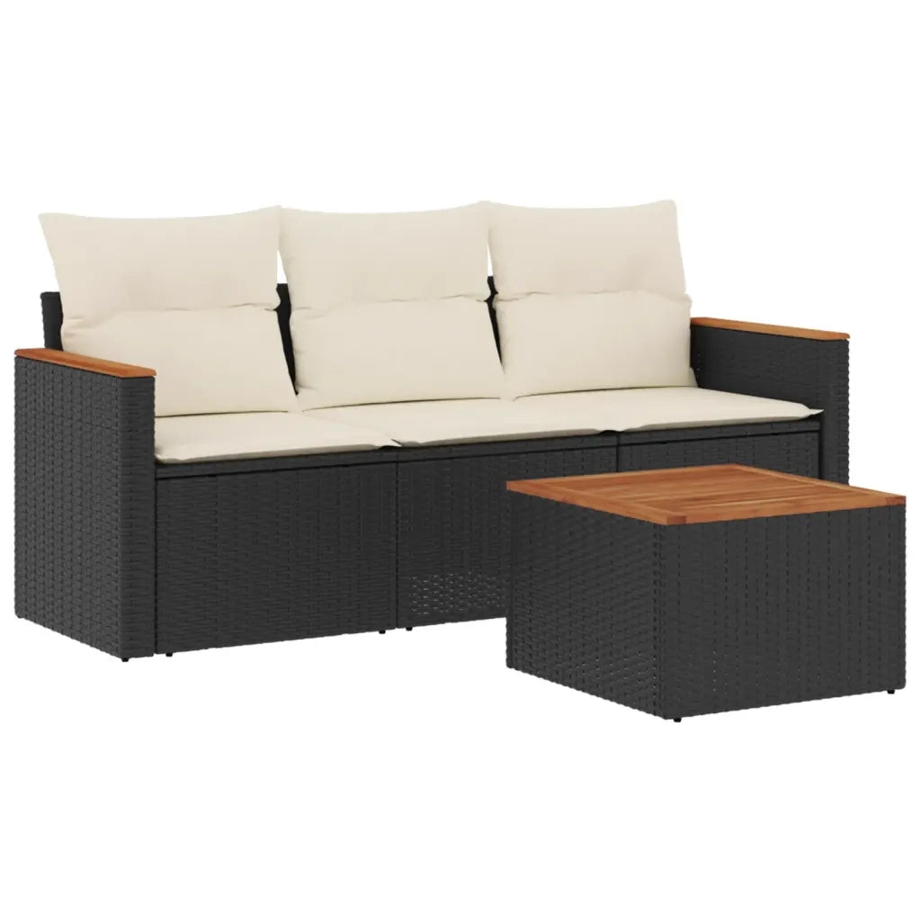 Set Divani da Giardino 4 pz | Set Salotto da Giardino con Cuscini Nero in Polyrattan