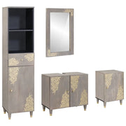 Set di Armadi da Bagno 4 pcs Grigio Legno di mango massello