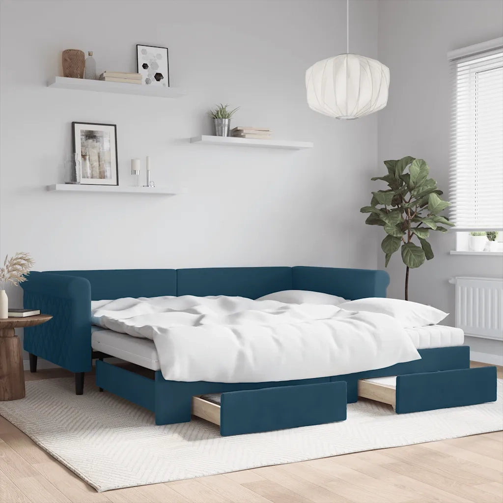Divano Letto Estraibile con Cassetti Blu 100x200 cm in Velluto 3197849