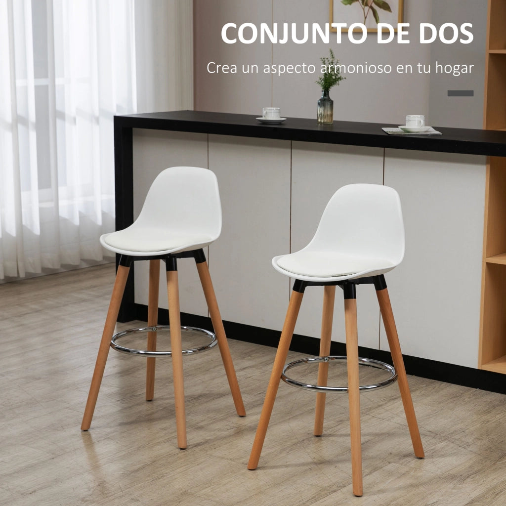 Sgabello da Bar Imbottito ¨C Xylo ¨C PU Bianco 43x43x91cm Set 2 Pezzi