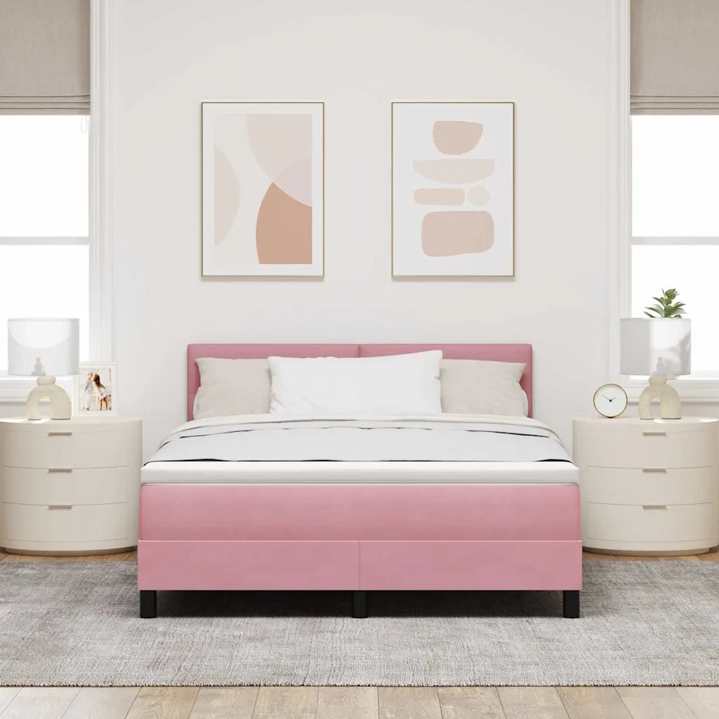 Letto a Sorgente LED con materasso Rosa 160 x 200 cm Velluto