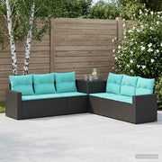 Set di divani 7 pz Nero e Blu Rattan sintetico e Acciaio 3448776