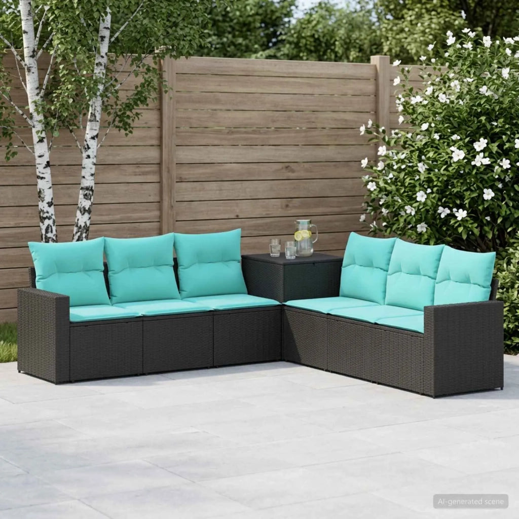 Set di divani 7 pz Nero e Blu Rattan sintetico e Acciaio 3448776