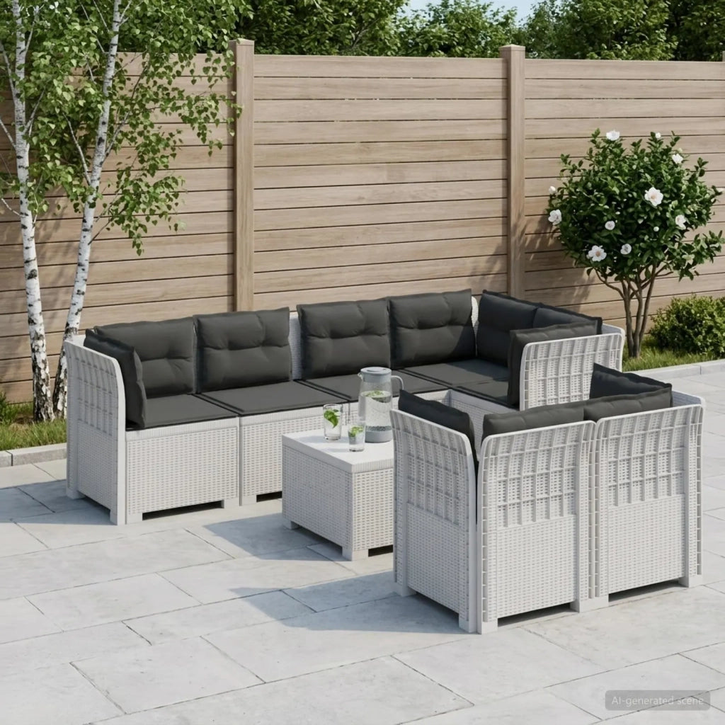 Divano 7 Posti da Giardino con Cuscini Aspetto Rattan PP Bianco 3444167