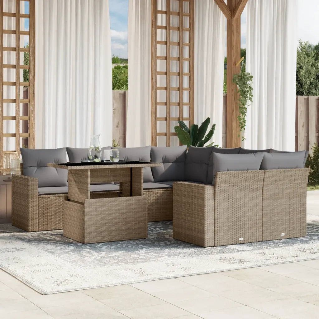 Set Divano da Giardino 9 pz con Cuscini Beige in Polyrattan 3267169