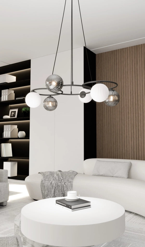Lampada sospensione moderna grafite bianco sfere 6xE14 Libra