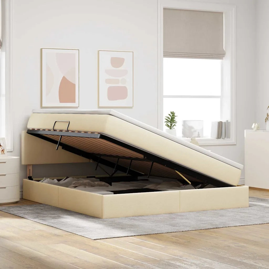 Letto con contenitore e LED con led Crema 160 x 200 cm Tessuto