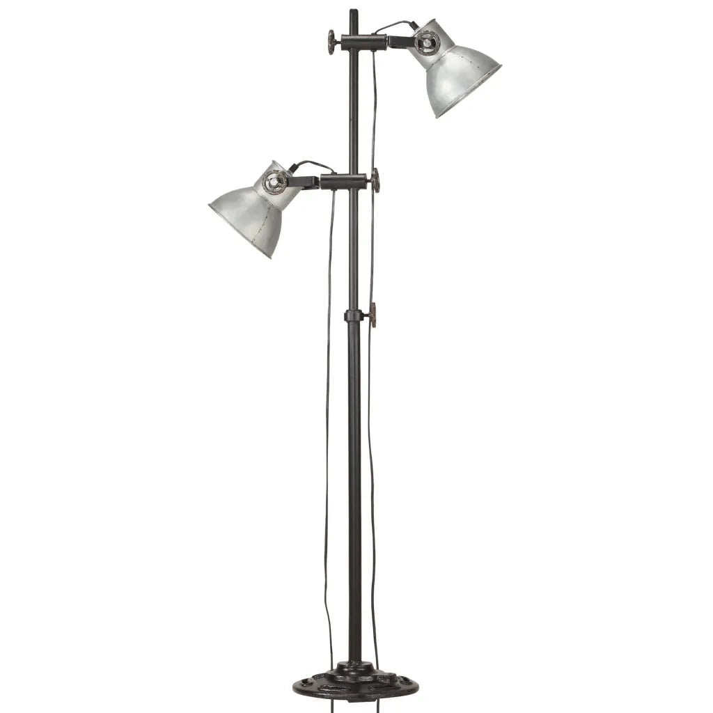 Lampada da Pavimento con 2 Paralumi Argento E27 in Ghisa 320583