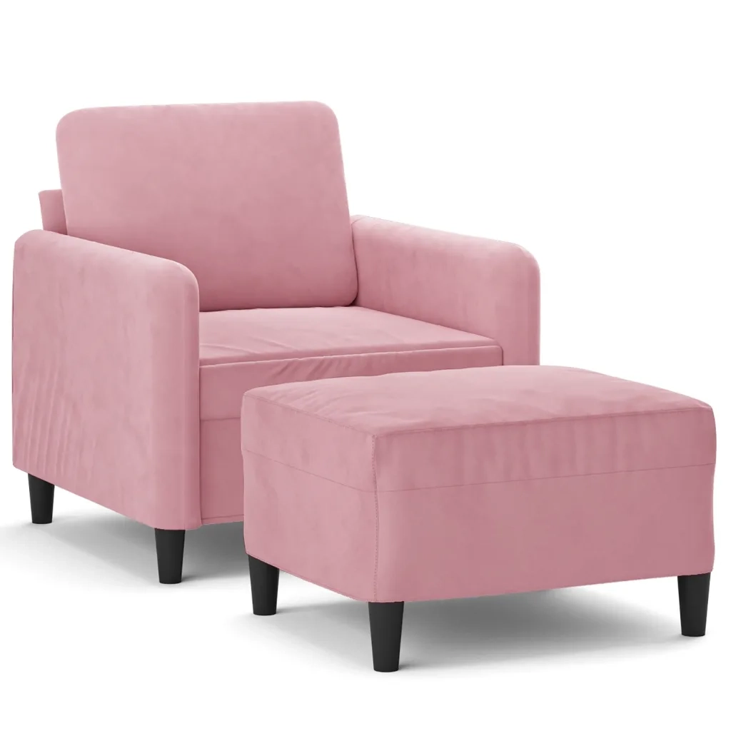 Poltrona con Poggiapiedi Rosa 60 cm Velluto
