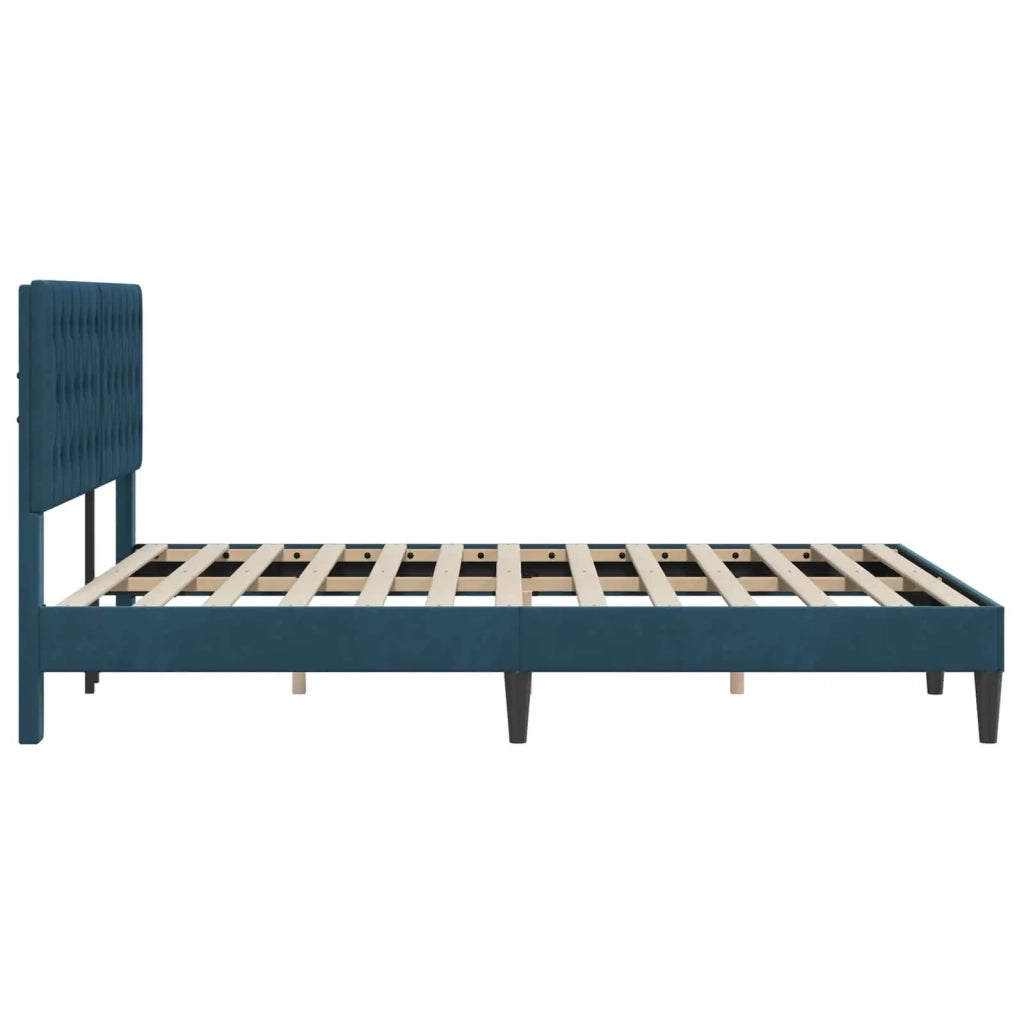 Letto matrimoniale | Letto per adulti | Struttura del letto con testiera Blu 140 x 190 cm Velluto