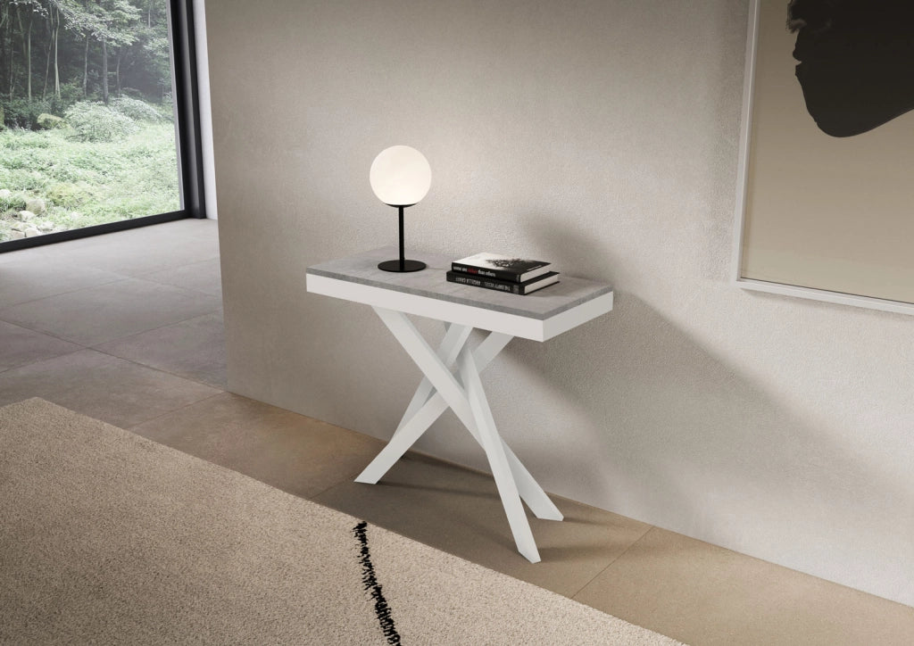 Consolle allungabile 90x40/300 cm Sakuro Evolution Cemento gambe bianche