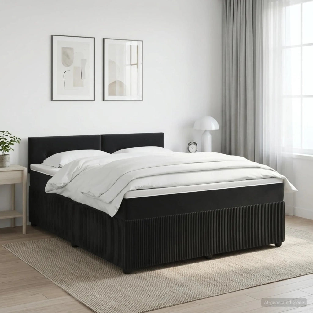 Letto box spring con materasso Nero 140 x 190 cm Velluto 3451675