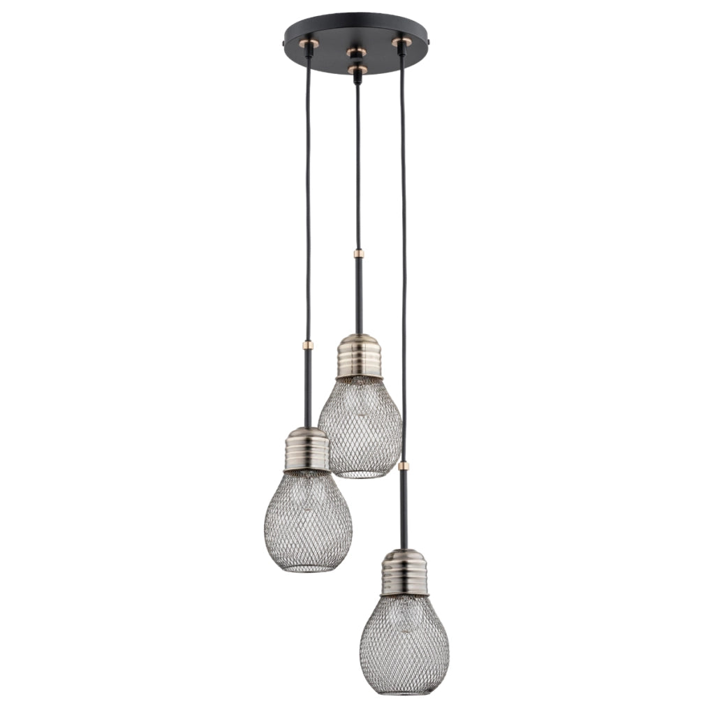 Lampada a sospensione industriale nero-rame 3xE27 TRIO Alfa