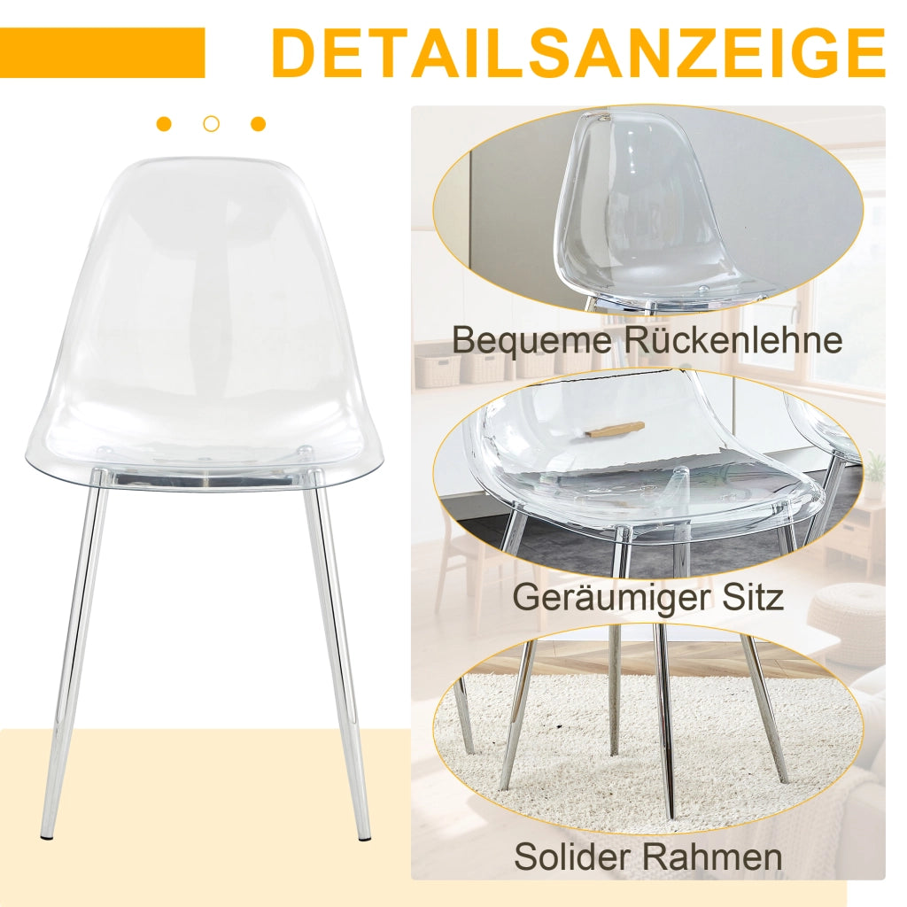 SEDIA da pranzo trasparente 83 cm Metallo argento Set da 4 pezzi