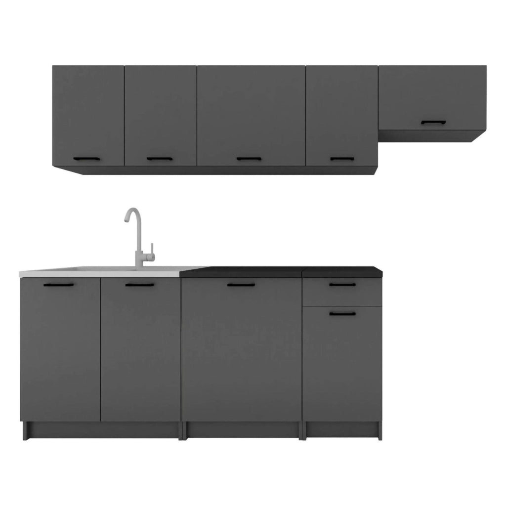 Cucinino Elettrodomestici non inclusi, Rostas, Cucina Modulabile, Nero Antracite