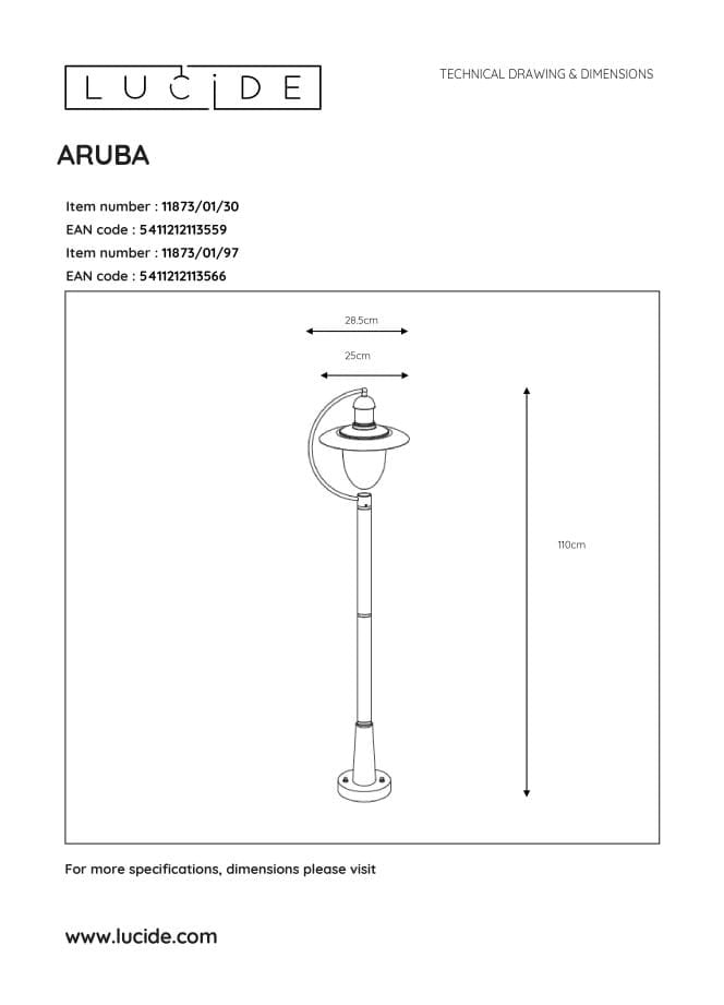 Lampada da esterno a stelo Lucide Aruba 110cm E27 IP44