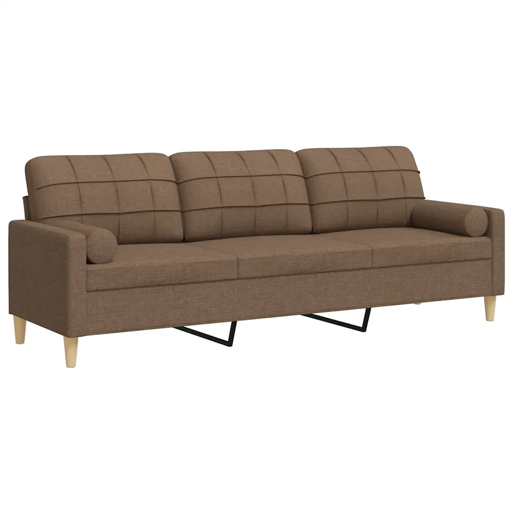 Divano | Divano da soggiorno | Sofa a 3 Posti con Cuscini Marrone 210 cm in Tessuto
