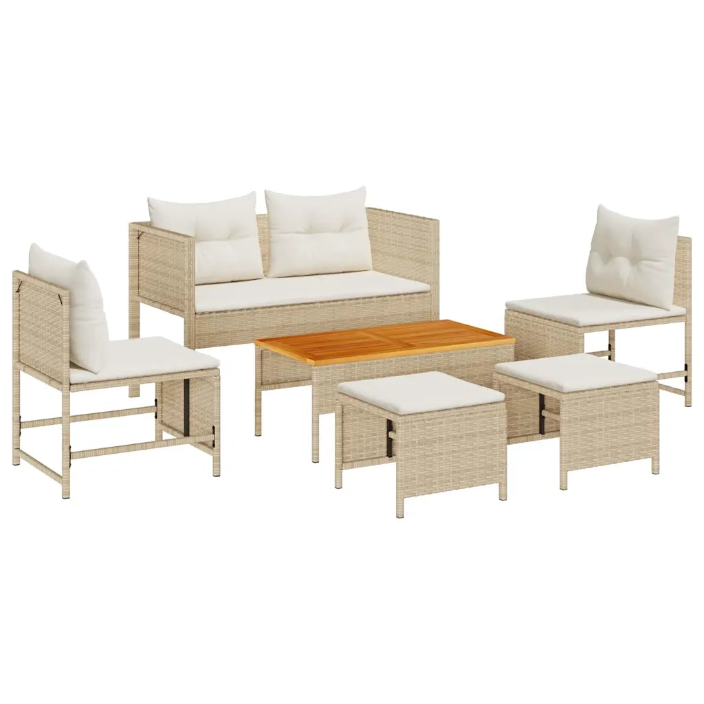 Set Divano da Giardino 6 pcs Beige e Crema polyrattan 4104703