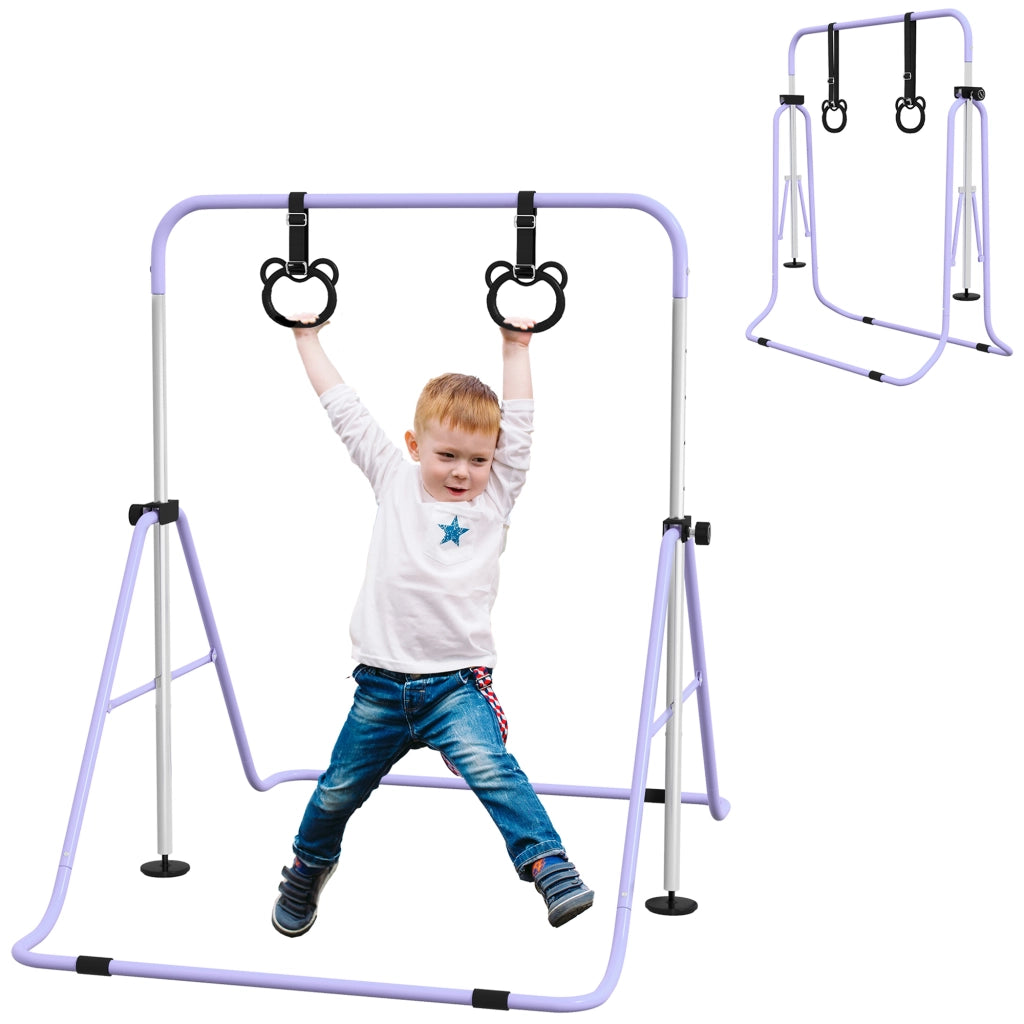 Sbarra da Ginnastica per Bambini ¨C Xylo ¨C con Anelli, Regolabile 88-128cm, Pieghevole, Rosa