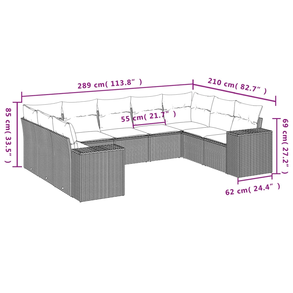 Set Divani da Giardino 9 pz con Cuscini Nero in Polyrattan
