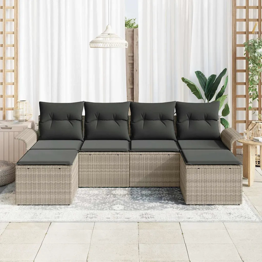 Set Divano da Giardino 6 pcs Grigio chiaro Poly Rattan