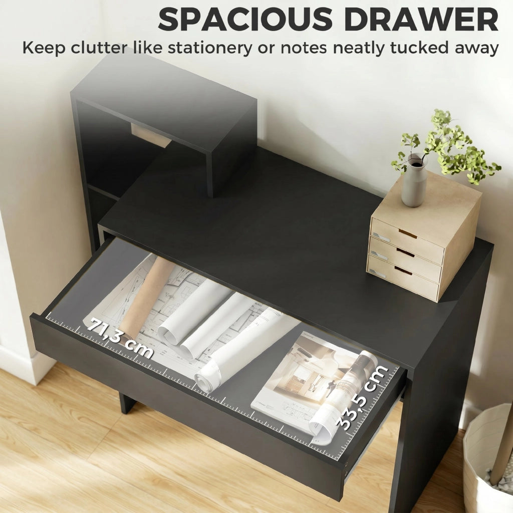 Scrivania per Computer con Cassetto e Ripiani ¨C Xylo ¨C Legno Nero 100x40x90 cm