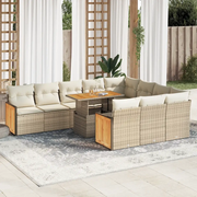 Set Divani da Giardino 11pz con Cuscini Beige Acacia Polyrattan 3327761