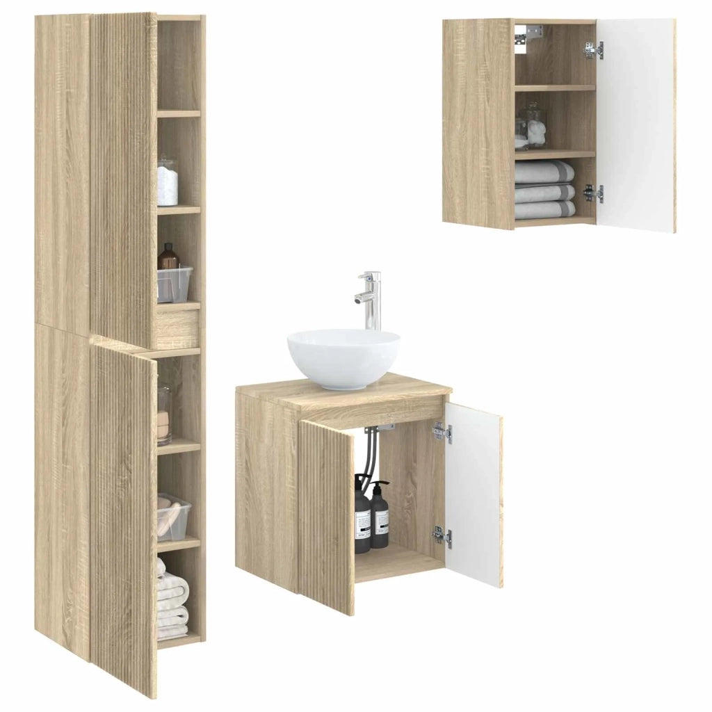 Set di mobili per il bagno 3 pz Rovere Sonoma 3406065