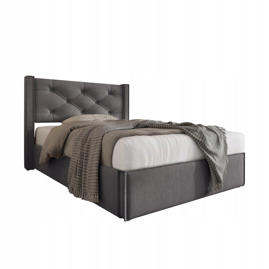 Letto imbottito 90x200 - Xylo - Grigio, struttura sollevabile