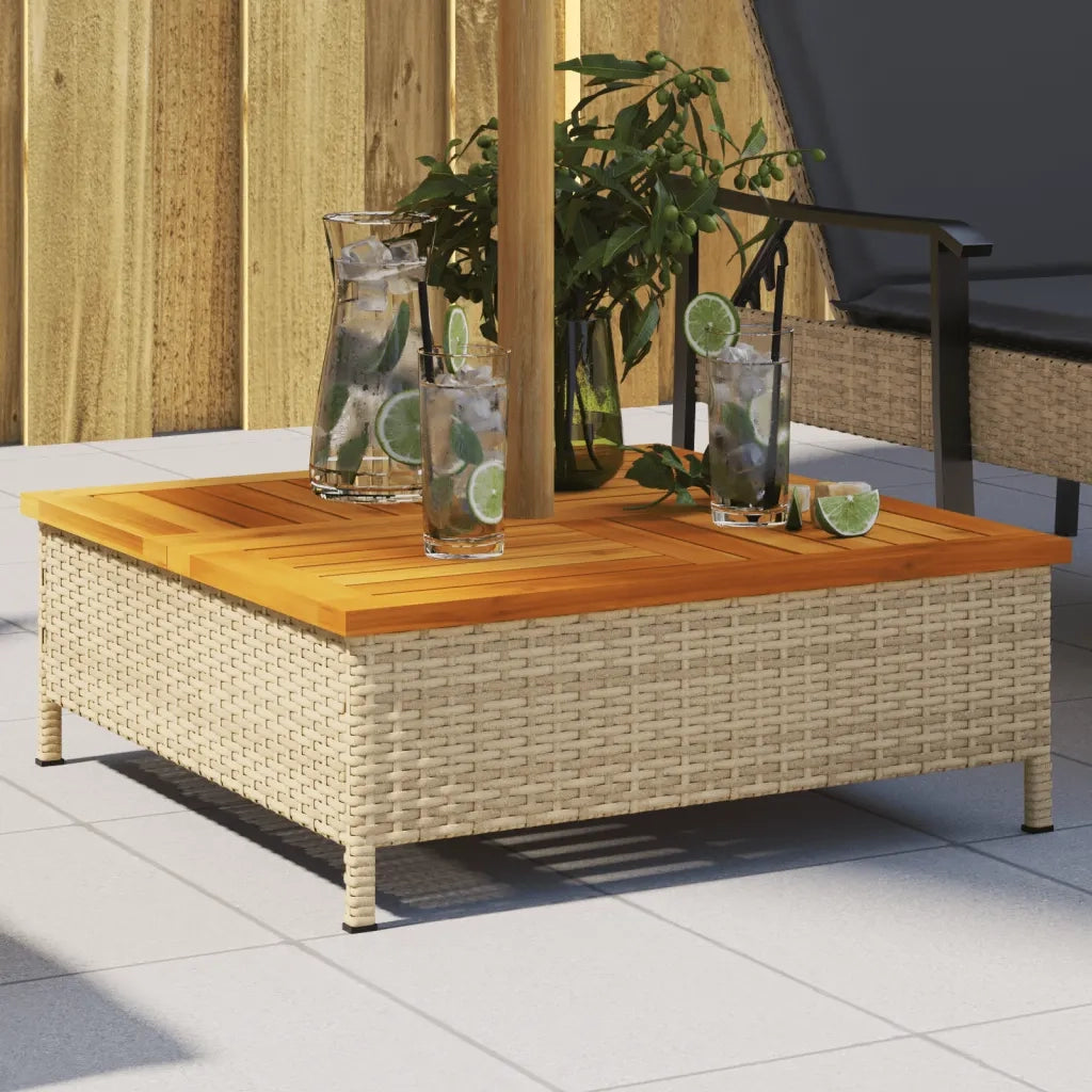 Copertura Base Ombrellone-Supporto per ombrellone Beige 70x70x25 cm Polyrattan e Acacia