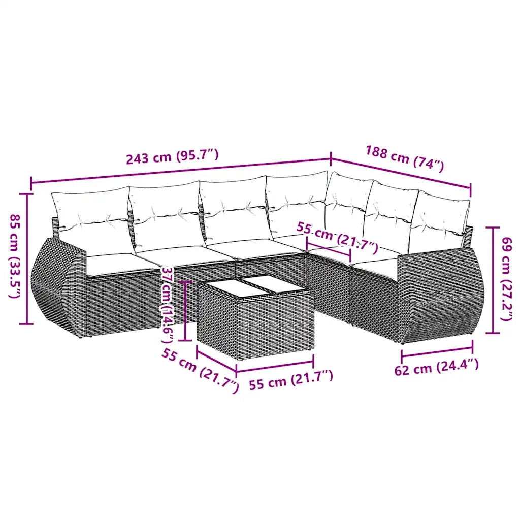 Set Divani da Giardino 7pz con Cuscini Grigio Chiaro Polyrattan 3253759