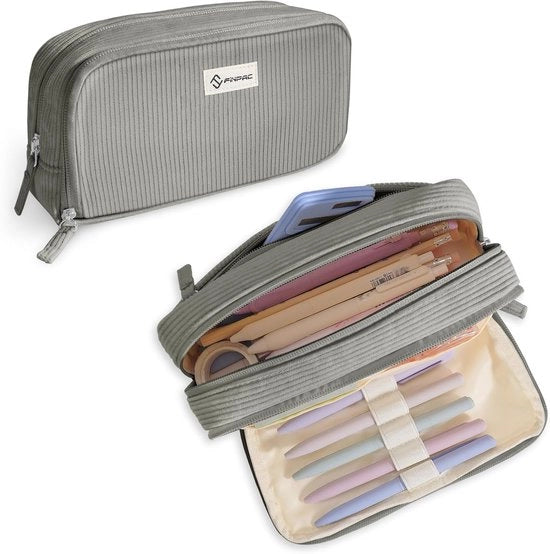 Etui di Corduroy con 3 Cestelli per Scuola e Ufficio