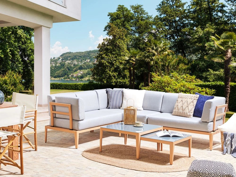 Set Divano da Esterno in Alluminio Beige a 6 posti Patio Moderno