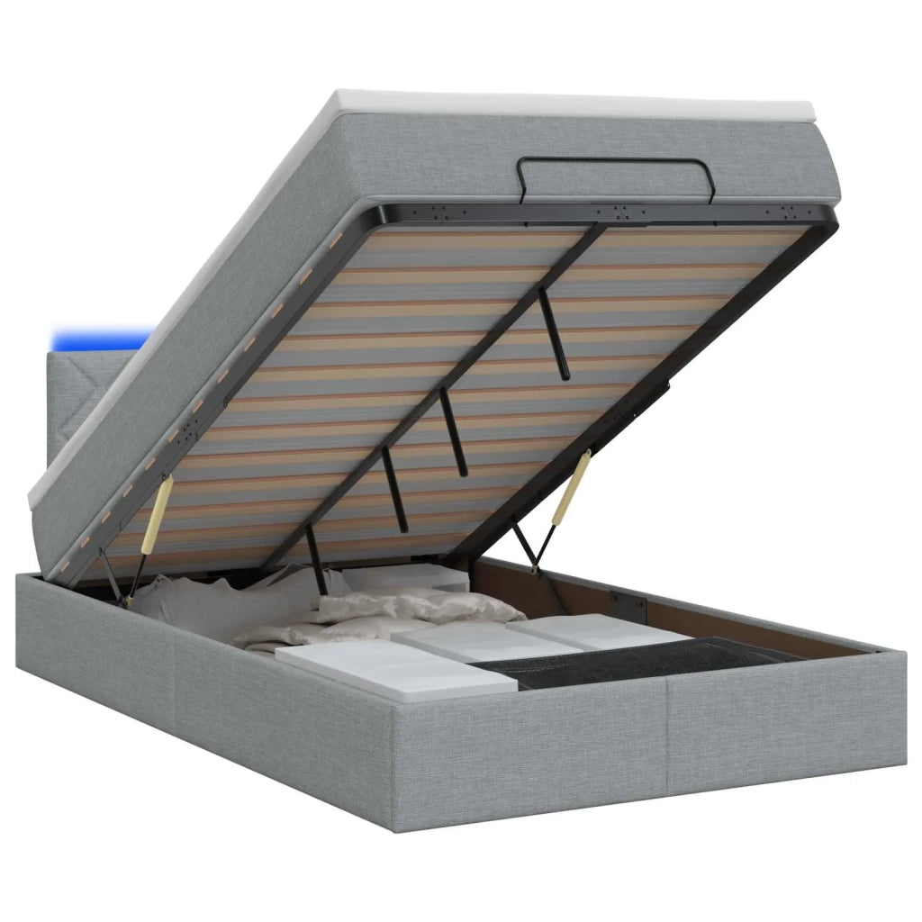Letto Ottomano con Materasso e LED Grigio Chiaro 120 x 190 cm 3456974