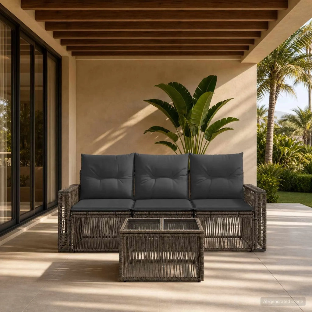 Set Divano da Giardino 4 pz Grigio e Grigio Scuro polyrattan 3435044