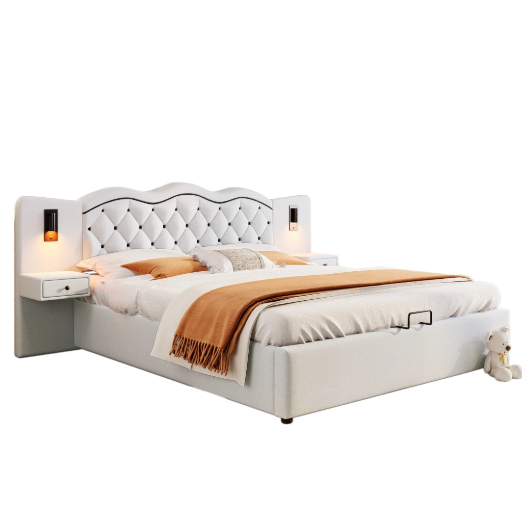 letto imbottito lino beige 180 x 200 cm
