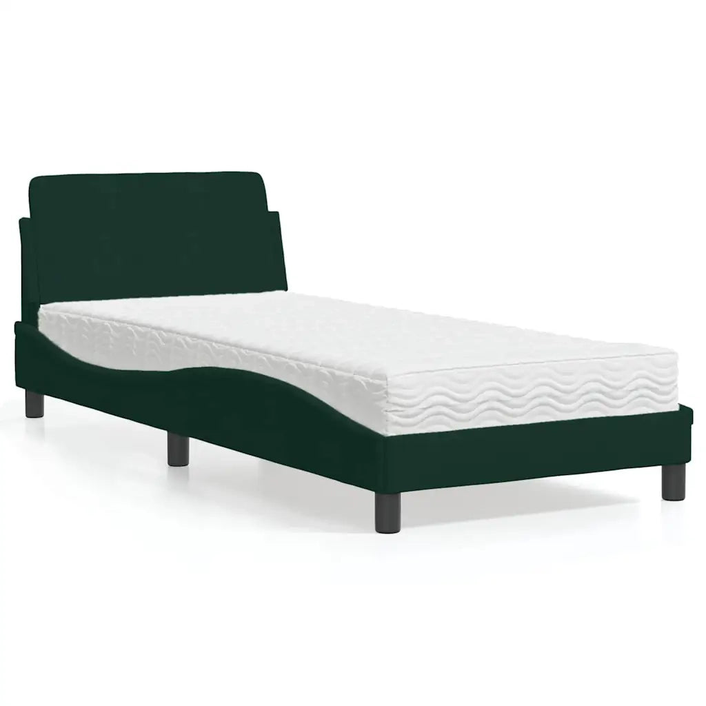 Letto con Materasso Dover Verde Scuro 90x200 cm in Velluto
