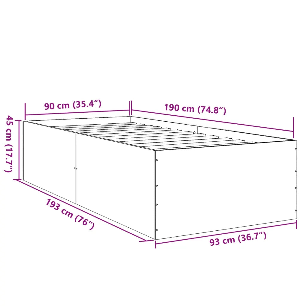 Letto singolo | Letto per adulti | Giroletto Rovere Sonoma 90x190 cm in Legno Multistrato
