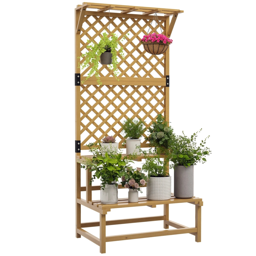 Blumenregal con Spalier e Tetto ¨C Minimal ¨C Legno Abete Giallo 75x50x166 cm