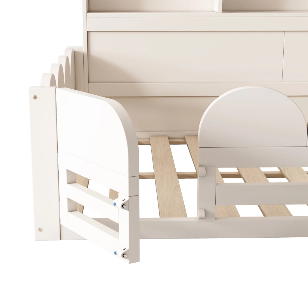 Letto per bambini 140x200 cm, con sponde di sicurezza e vano contenitore, in MDF, bianco