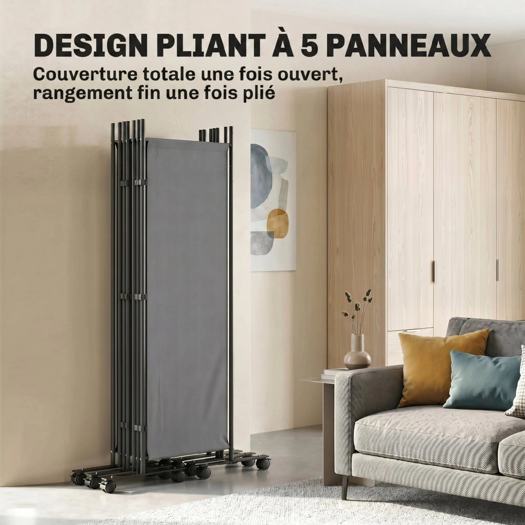 Paravent Pieghevole ¨C zephmum ¨C Grigio, Acciaio e Poliestere, 252x170 cm