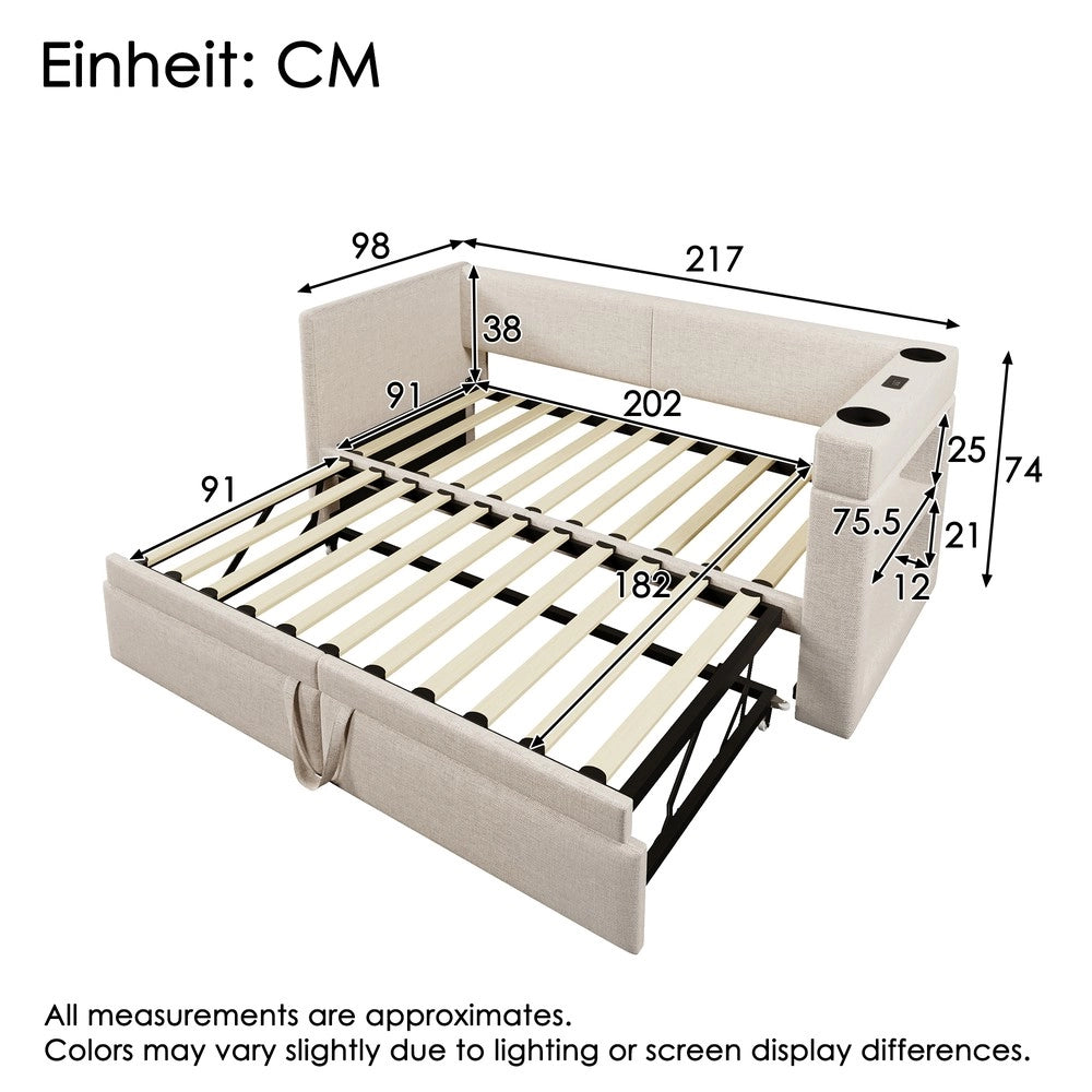 Letto Singolo Imbottito con Rete Estraibile ¨C MINIMAL ¨C Tessuto Beige 90x200