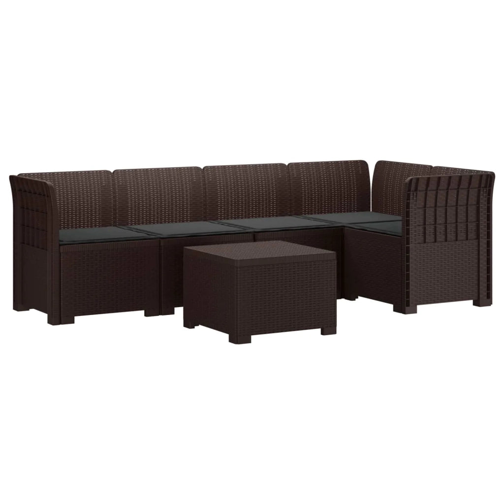 Divano da Giardino 5 Posti con Cuscini Stile Rattan PP Marrone 3444075