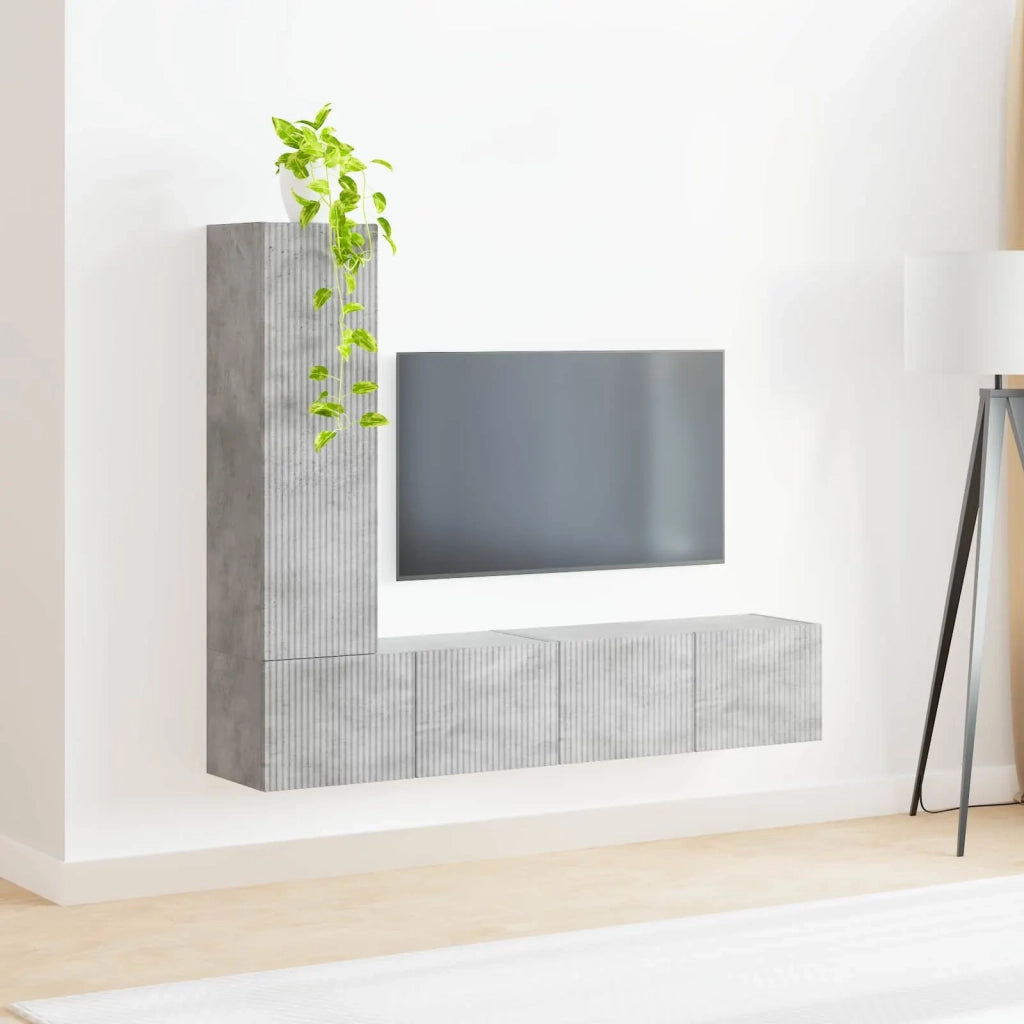 Set mobile TV 3 pcs Grigio cemento Legno multistrato 3408991